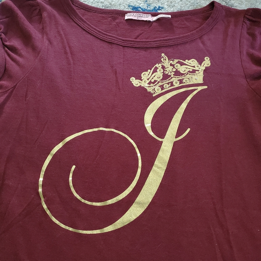 Juicy Couture Script Crown Logo Baby Tee Burgandy Y2K - Picture 3 of 5
